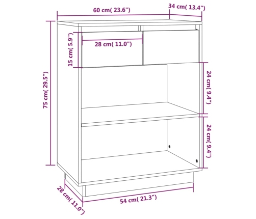 Mesa consola de madera maciza de pino 60x34x75 cm