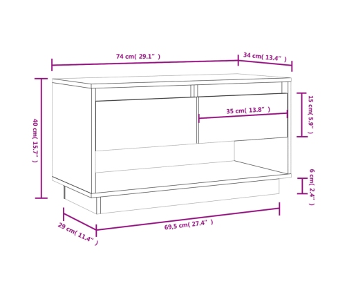 Mueble de TV de madera maciza de pino 74x34x40 cm