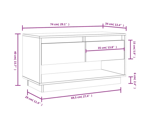 Mueble de TV de madera maciza de pino blanco 74x34x40 cm