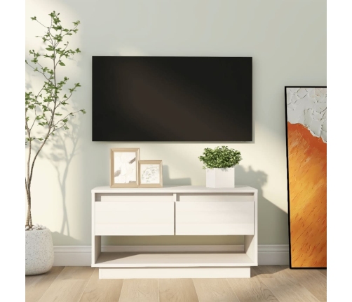 Mueble de TV de madera maciza de pino blanco 74x34x40 cm