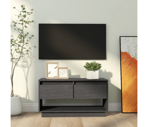 Mueble de TV de madera maciza de pino gris 74x34x40 cm