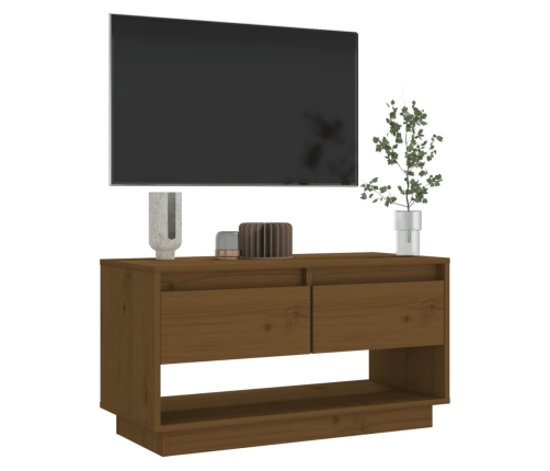 Mueble de TV madera maciza de pino marrón miel 74x34x40 cm