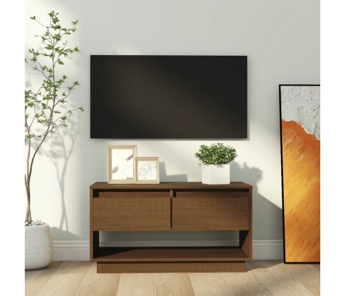 Mueble de TV madera maciza de pino marrón miel 74x34x40 cm