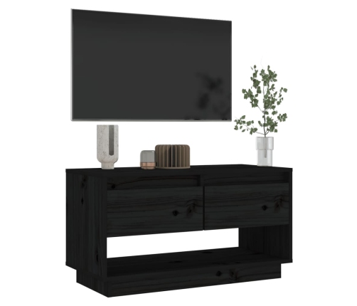 Mueble de TV de madera maciza de pino negro 74x34x40 cm