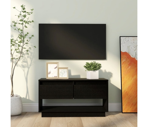 Mueble de TV de madera maciza de pino negro 74x34x40 cm