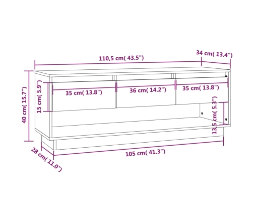 Mueble de TV de madera maciza de pino 110,5x34x40 cm