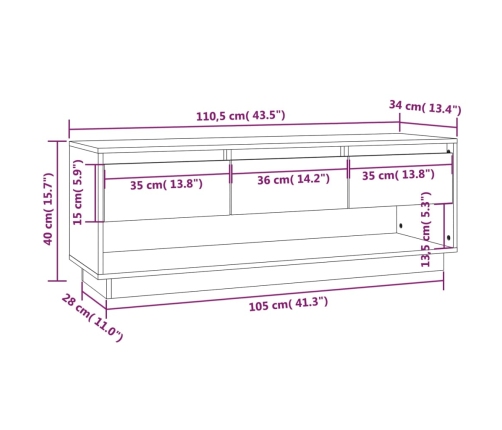 vidaXL Mueble de TV de madera maciza de pino blanco 110,5x34x40 cm