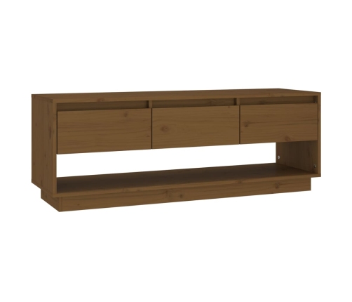 Mueble de TV madera maciza de pino marrón miel 110,5x34x40 cm