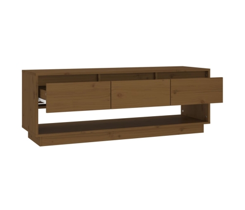 Mueble de TV madera maciza de pino marrón miel 110,5x34x40 cm