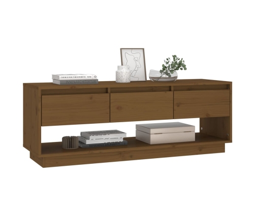 Mueble de TV madera maciza de pino marrón miel 110,5x34x40 cm