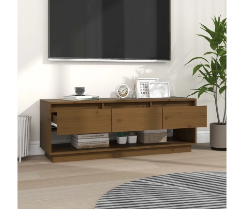 Mueble de TV madera maciza de pino marrón miel 110,5x34x40 cm