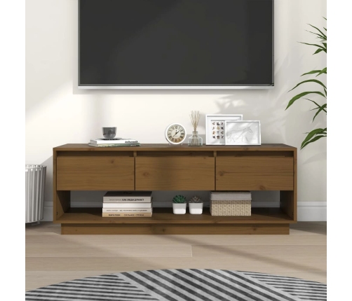 Mueble de TV madera maciza de pino marrón miel 110,5x34x40 cm