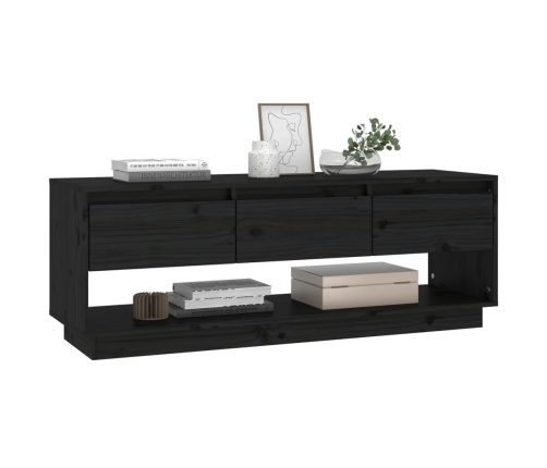 Mueble de TV de madera maciza de pino negro 110,5x34x40 cm