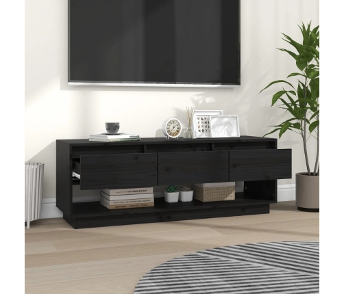 Mueble de TV de madera maciza de pino negro 110,5x34x40 cm