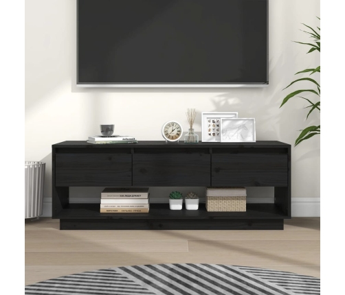 Mueble de TV de madera maciza de pino negro 110,5x34x40 cm