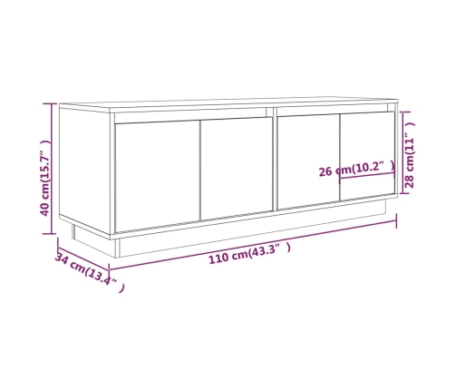 Mueble de TV de madera maciza de pino 110x34x40 cm