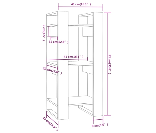 vidaXL Estantería/divisor de espacios madera maciza pino 41x35x91 cm