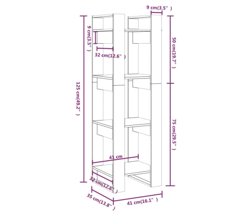 Estantería/divisor de espacios madera maciza pino 41x35x125 cm