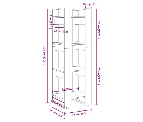 vidaXL Estantería/divisor de espacios madera pino gris 41x35x125 cm