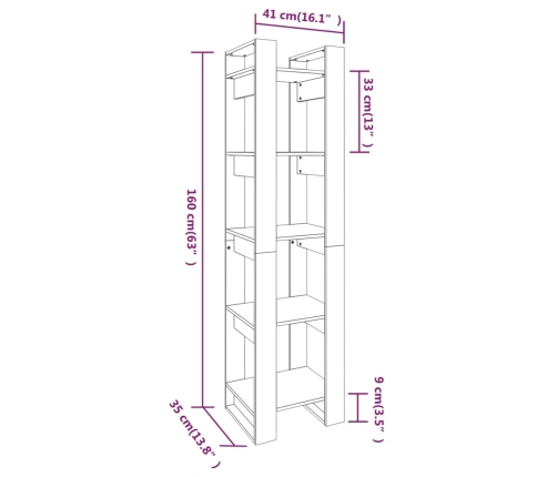 Estantería/divisor de espacios madera maciza pino 41x35x160 cm