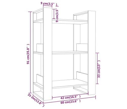 vidaXL Estantería/divisor de espacios madera maciza pino 60x35x91 cm