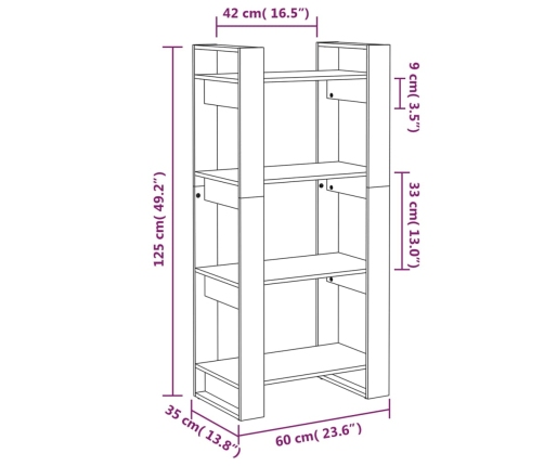 Estantería/divisor de espacios madera maciza 60x35x125 cm