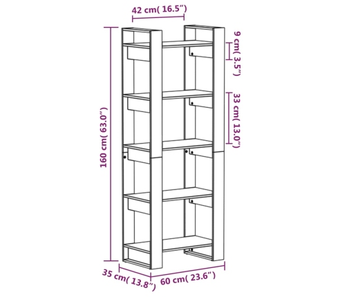 vidaXL Estantería/divisor espacios madera maciza blanco 60x35x160 cm