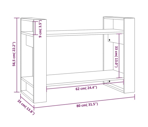 vidaXL Estantería/divisor de espacios madera maciza pino 80x35x56,5 cm