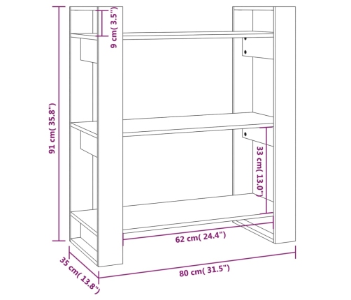 Estantería/divisor de espacios madera maciza pino 80x35x91 cm