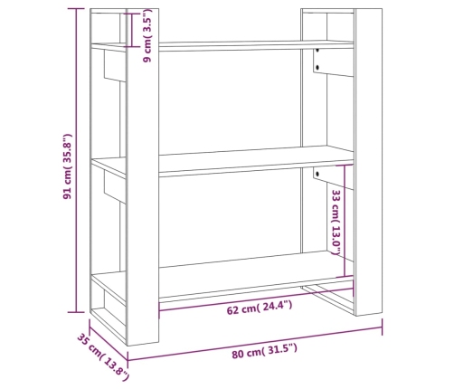 Estantería/divisor de espacios madera pino gris 80x35x91 cm