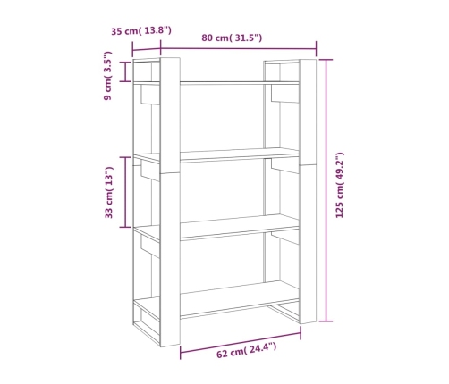 vidaXL Estantería/divisor de espacios madera maciza pino 80x35x125 cm