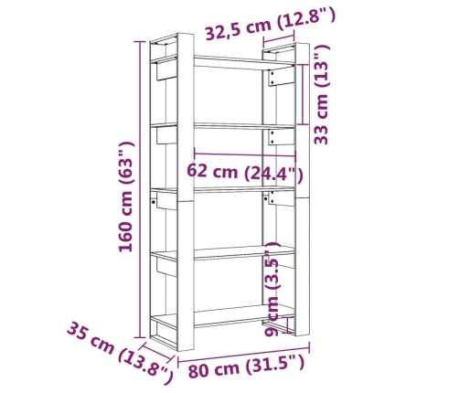 vidaXL Estantería/divisor de espacios madera maciza 80x35x160 cm