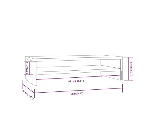 vidaXL Soporte de monitor madera maciza de pino 50x24x13 cm