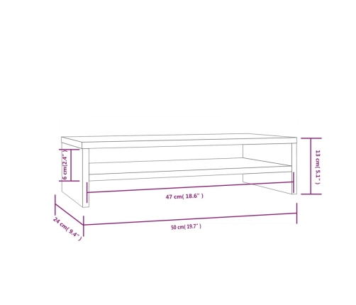 vidaXL Soporte de monitor madera maciza de pino blanco 50x24x13 cm