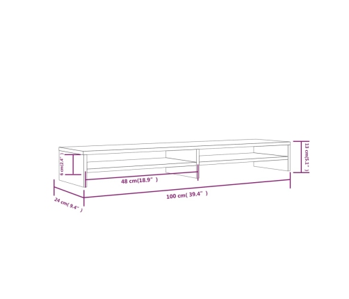 vidaXL Soporte de monitor madera maciza de pino 100x24x13 cm