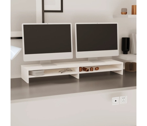 vidaXL Soporte de monitor madera maciza de pino blanco 100x24x13 cm