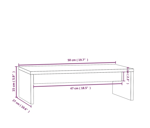 Soporte para monitor madera maciza de pino 50x27x15 cm