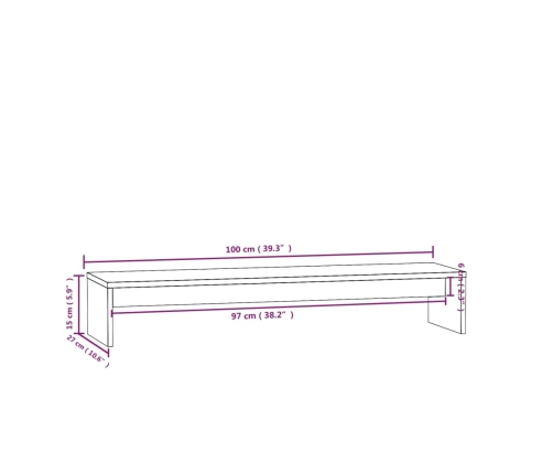 vidaXL Soporte para monitor madera maciza de pino 100x27x15 cm