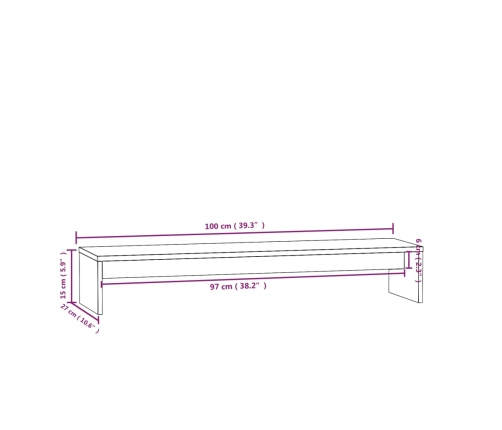 Soporte de monitor madera maciza de pino blanco 100x27x15 cm