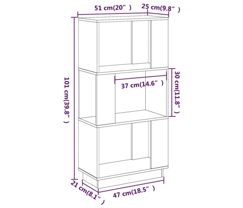 Estantería/divisor de espacios madera maciza pino 51x25x101 cm