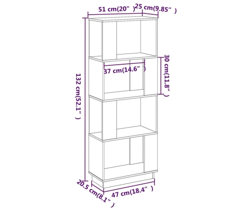 Estantería/divisor de espacios madera maciza pino 51x25x132 cm