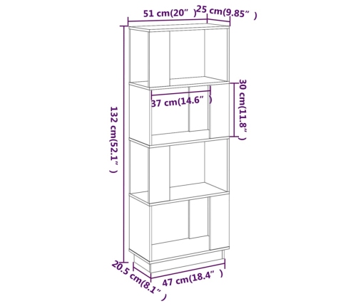 vidaXL Estantería/divisor espacios madera pino marrón miel 51x25x132cm