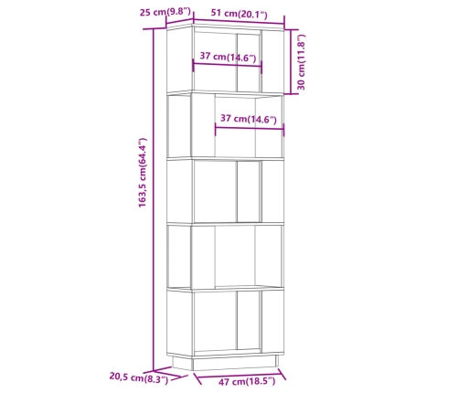 vidaXL Estantería/divisor de espacios madera pino negro 51x25x163,5 cm