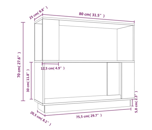 Estantería/divisor de espacios madera de pino blanco 80x25x70cm