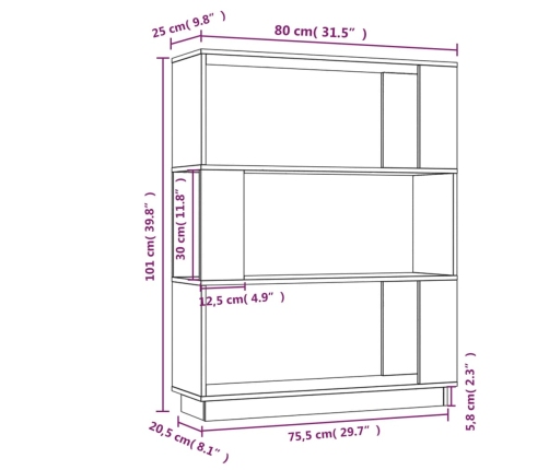 Estantería/divisor de espacios madera maciza pino 80x25x101 cm