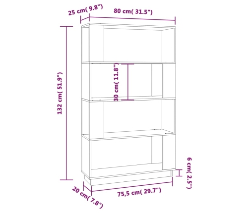 vidaXL Estantería/divisor de espacios madera maciza pino 80x25x132 cm