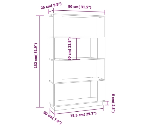 Estantería/divisor de espacios madera pino blanco 80x25x132 cm