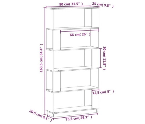 Estantería/divisor de espacios madera maciza pino 80x25x163,5cm