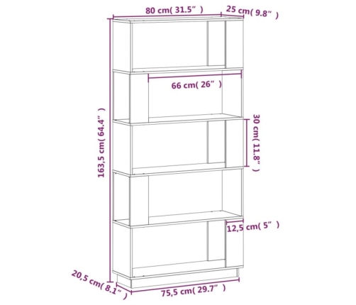 vidaXL Estantería/divisor de espacios madera pino negro 80x25x163,5 cm