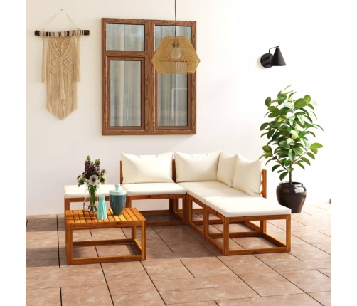 Set muebles de jardín 6 pzas con cojines madera maciza acacia